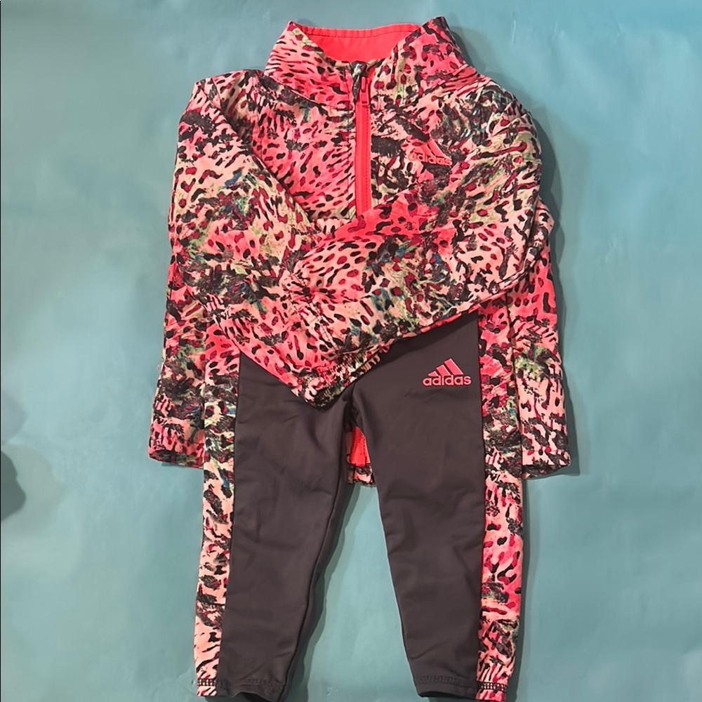 Adidas Pink and Black Leopard Print Tracksuit